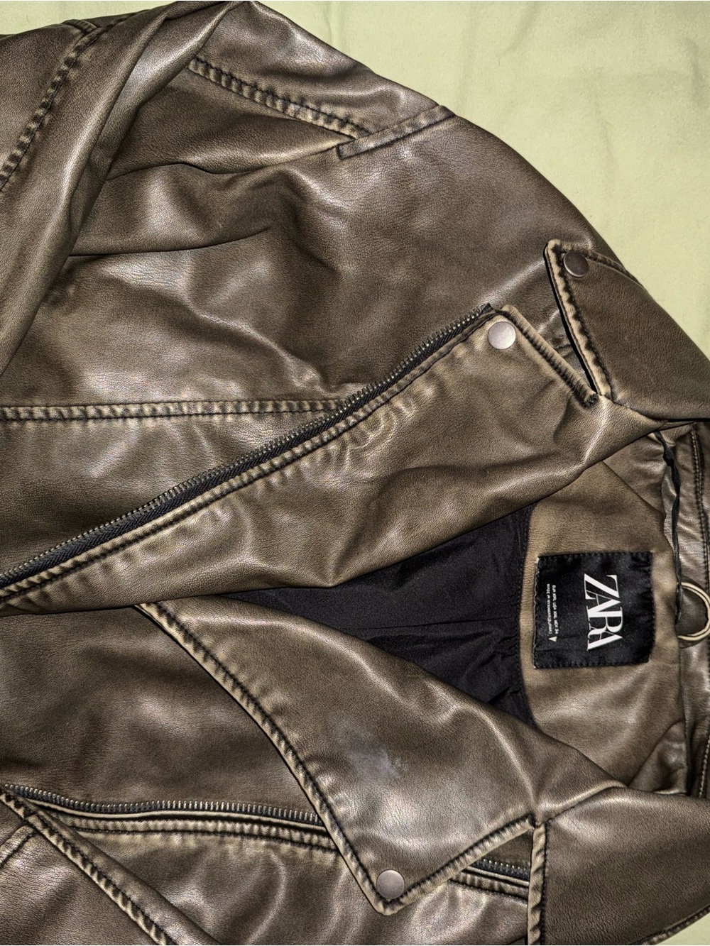 Zara Women’s Olive Brown Faux Leather Moto Jacket